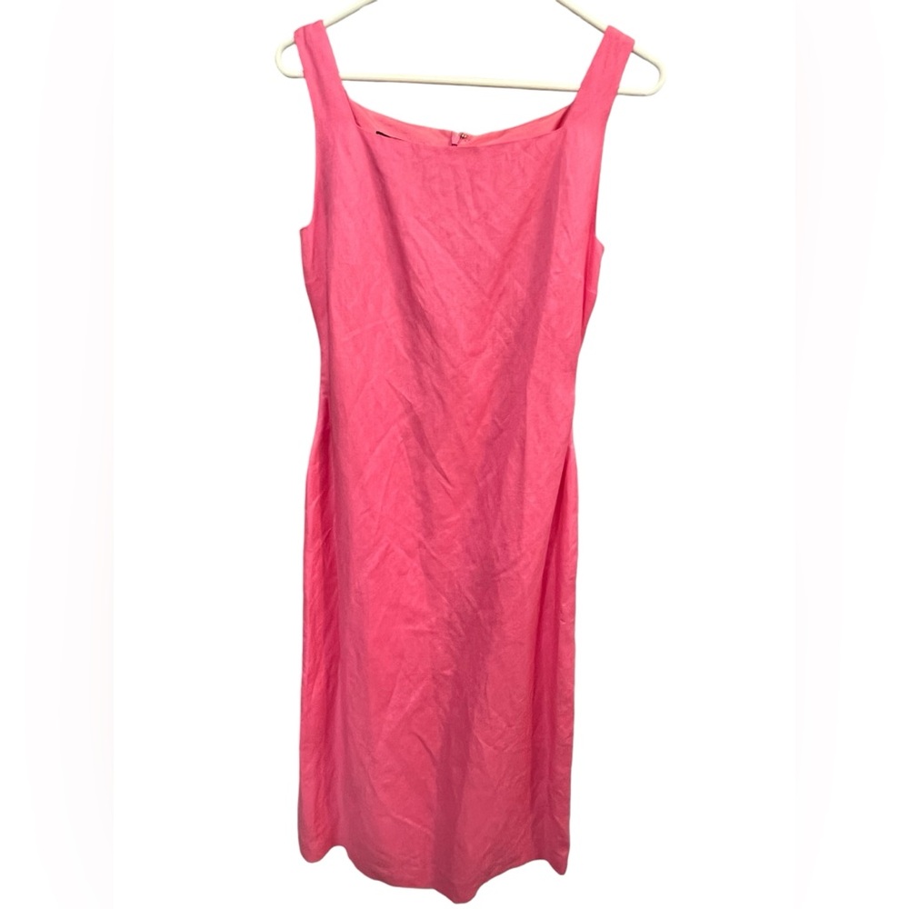 Cynthia Howie Vintage Bubblegum Pink Linen Square Neck Sleeveless Dress-Size 8 - Picture 3 of 12